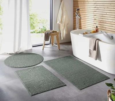 Produktbild von Badematte Badvorleger Homestyle rutschfest waschbar Badezimmerteppich Badewannenmatte, Badteppich, Duschmatte Badezimmer saugfähig Weich auch als Set Grün Vintage 050x080 cm