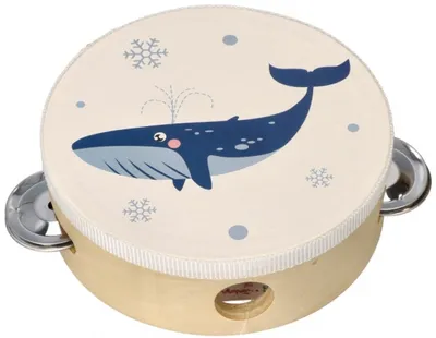 A children's tambourine with a whale design.