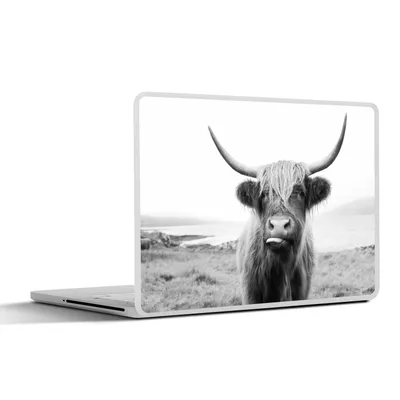 Produktbild von MuchoWow® Laptop Aufkleber Sticker Cover Tiere - Schottischer Highlander - Kuh - Schwarz - Weiß 30x22 cm - Laptop-Sticker