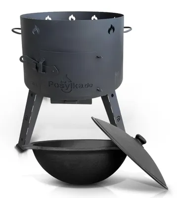 Produktbild von Grillpfanne aus Gusseisen mit Deckel – 12 Liter Fassungsvermögen – Rundes Modell
