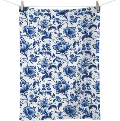 Imagen del producto de Paño de cocina, toalla de cocina, 50x70 cm, diseño Delft, azul y blanco, estampado floral