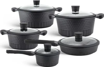 Produktbild von Schwarze Topfset Töpfe 10tlg, Kasserolle, Kochtopf, Pfanne, Keramik, (1.53L / 2.3L / 2.6L / 4.6L / 6.7L)