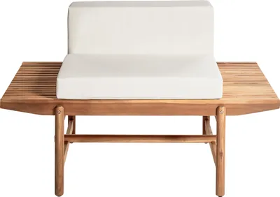 Produktbild von BELIANI Gartenbank Hellbraun aus Akazienholz 135 x 84 cm mit Auflagen Cremeweiß 1-Sitzer Modernes Design Rustikaler Stil Terrasse Outdoor