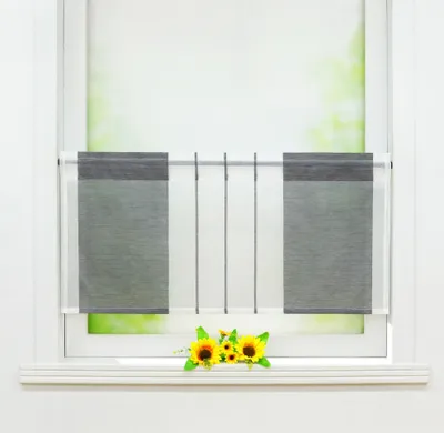 Produktbild von Joyswahl Scheibengardine Voile Bistrogardine mit Tunnelzug gestreifte Küche Gardinen Kurz Vorhang Grau BxH 45x90cm