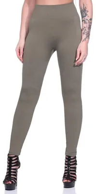Produktbild von Damen Leggings Thermo Doppelripp Hoher Bund Sport Gym Outdoor, Khaki/S/M 36/38