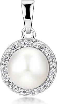 Produktbild von MATERIA Damen Kettenanhänger Perle weiß mit Zirkonia aus 925 Sterling-Silber wahlweise mit Kette rhodiniert