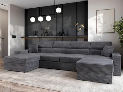 Image de AX LIVING Belek U Canapé-salon gris foncé avec fonction sommeil 355 cm