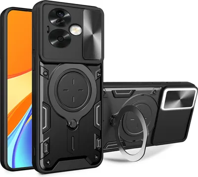 Obrázek produktu pro Pouzdro pro Oppo A79 5G dvojvrstvé odolné pouzdro s ochranným krytem kamery a kruhovým stojánkem na prsten Černý