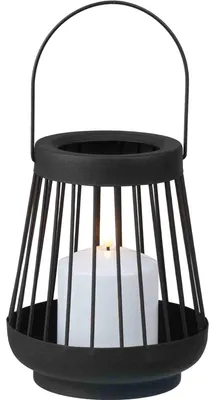 Produktbild von Laterne Windlicht mit LED Licht und Henkel - Schwarz Metall 18 cm hoch