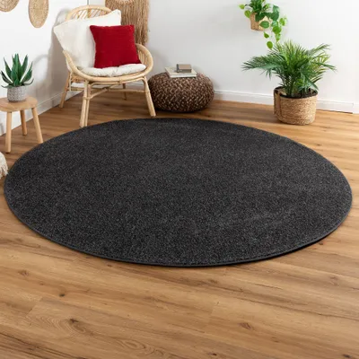 Produktbild von Steffensmeier Kurzflor Teppich Cambridge, Wohnzimmer, Schlafzimmer, in Anthrazit, Größe: Rund Ø 80 cm