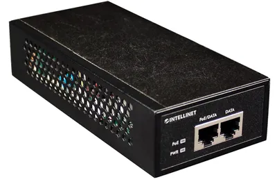 Produktbild von Intellinet Gigabit High-Power PoE+ Injektor, 1 x 30 Watt-Port, IEEE 802.3at/af Power over Ethernet (PoE+/PoE), Metallgehäuse, Gigabit Ethernet, 10,100,1000 Mbit/s, IEEE 802.3, IEEE 802.3ab, IEEE 802.3af, IEEE 802.3at, IEEE 802.3u, Cat5, Cat5e, Schwarz, Metall