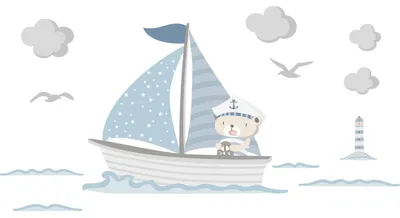 Produktbild von Wandaufkleber – Teddybär auf seinem Boot – Selbstklebende Aufkleber – 100 x 120 cm