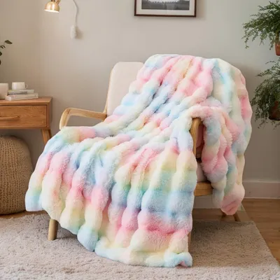 Obrázek produktu pro Plyšová deka s motivem králíka, 100x160 cm - velmi měkká a nadýchaná - duhový motiv