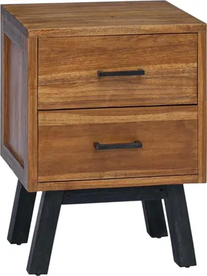 Produktbild von Nachttisch mit Schubladen Natur 40 x 35 x 55 cm Massivholz Teak