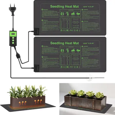 Produktbild von Ikodm Pflanzen Heizmatten 2er Set, 55W, Thermostat, Timer 0–12 Std., IP67