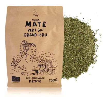 Imagen del producto de YVY MATÉ – Yerba Mate Grand Cru Verde 250 g – sin humo, cosechada a mano, suave, fresca y natural – energía y desintoxicación