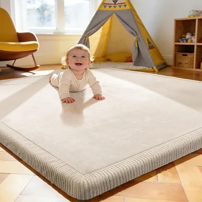 Imagen del producto de Alfombra para gatear para bebé, alfombrilla para la habitación del bebé, 200x150x3 cm, color beige