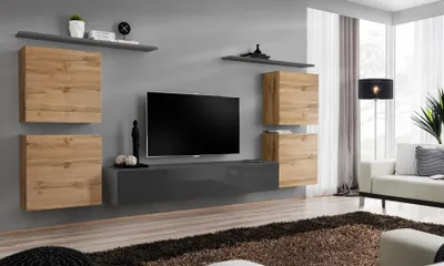 Produktbild von Holzmöbel Wohnwand Wohnzimmer Grau Wandregal Luxus Einrichtung Neu