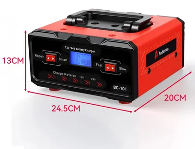 Obrázek produktu pro Nabíječka autobaterií a motocyklových baterií 20 A – inteligentní nabíječka/booster 12 V / 24 V – pro olověné, AGM, GEL a LiFePO4 baterie – pulzní oprava – přenosná – černá/červená