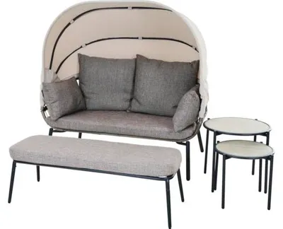 Produktbild von Gartenmöbelset Siena Garden Bali 2 -Sitzer 4 tlg. naturbelassen aus Aluminium und Polyrattan Textil, Klappfunktion für p