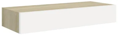 Image de Table de chevet suspendue avec tiroir, étagère murale, meuble de rangement, en chêne et blanc, dimensions 60 x 23,5 x 10 cm, en MDF