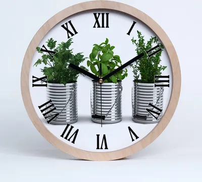 Produktbild von Holzuhr 30fi cm wanduhr - schwarze Spitzen - aromatische Pflanzen