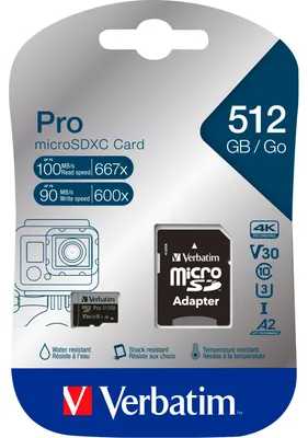 Immagine prodotto di Verbatim microSDXC Pro     512GB Class 10 UHS-I incl Adapter