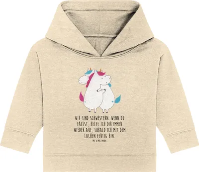 Produktbild von Mr. & Mrs. Panda Organic Baby Hoodie Einhörner Umarmen 12. - 18. Monat - Natural Raw - Geschenk, Familie, BFF, Kapuzenshirt, Freundin, Liebe, Kapuzensweatshirt, Einhorn