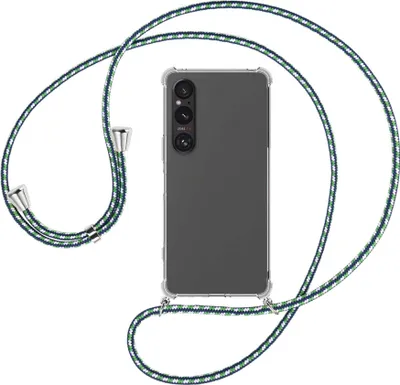Produktbild von Handykette Backcover-Schutzhülle mit Band (Metall silberfarben) für Sony Xperia 1 VI - grün/blau/weiß