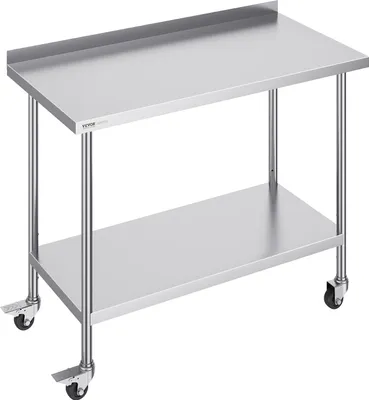 Immagine prodotto di Tavolo da lavoro in acciaio inox VEVOR, tavolo da lavoro commerciale per la preparazione di alimenti con rotelle, tavolo da lavoro per la preparazione, con altezza regolabile per ristoranti, hotel ecc. 610 x 1219 x 1005,6 mm