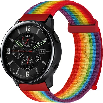 Produktbild von Smartwatch Armband für Samsung Galaxy Watch Active2 44mm Nylon Textil Band Ersatzband Wechselband Klettverschluss flexibel atmungsaktiv Regenbogenfarben