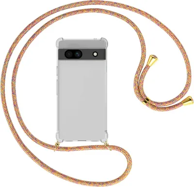 Produktbild von Handykette Backcover-Schutzhülle mit Band (Metall goldfarben) für Google Pixel 7a - Rainbow