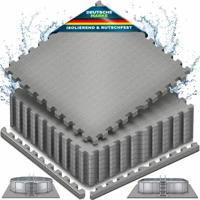 Produktbild von tillvex® Pool Bodenschutzmatte 48 Stück 62,5x62,5cm | Unterlegmatte 1 cm Dicke für Pool Planschbecken & Whirlpool | Poolmatte Bodenmatte Outdoor | Poolunterlage Bodenschutz Matten wärmeisolierend