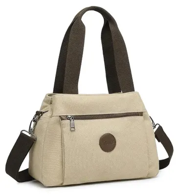 Produktbild von Canvas-Handtasche - Tragetasche - Schultertasche - Leicht - Geräumig - Für Alltag und Reisen - Khaki