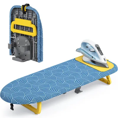 Immagine prodotto di Asse da stiro da tavolo piccola - Pieghevole - Con supporto per ferro - 30 x 81 cm - Blu