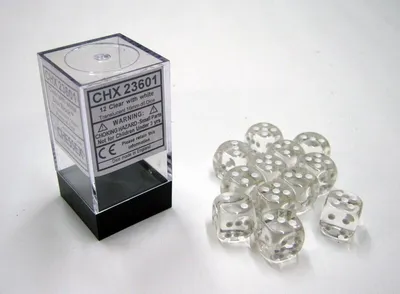 Obrázok produktu pre Chessex - priesvitný - 12x D6 16 mm - číry/biely