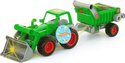 Produktbild von Farmer Technic Traktor mit Frontschaufel + Kippanhänger, Traktor für Kinder
