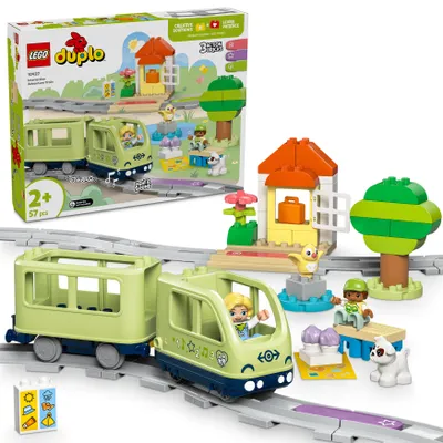Produktbild von LEGO DUPLO Interaktive Abenteuer-Eisenbahn - Lernspielzeug für Kleinkinder ab 2 Jahren – 14 Gleisstücke, Aktionssteine mit Geräuschen und 4 Spielfiguren – Geschenkidee für Jungen & Mädchen - 10427