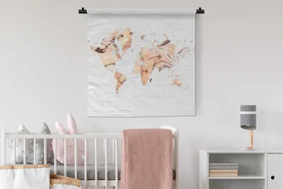 Produktbild von MuchoWow® Wandteppich Wandbehang Weltkarte - Orange - Braun 90x90 cm Tapisserie Dekoration Wandtuch - Wandaufhänger