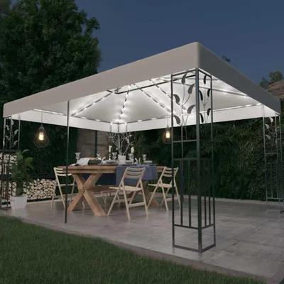 Image de Pavillon avec double toit & guirlande lumineuse LED 3x4 m Blanc