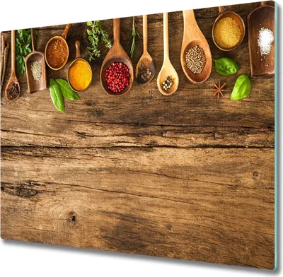 Produktbild von Glas Herdabdeckplatte 60x52 cm Spritzschutz Glasabdeckplatte Schneidebrett Gewürze Holz