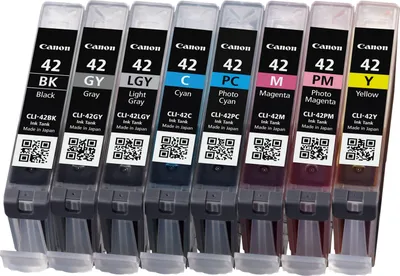 Obrázek produktu pro Canon 6384B010, Standardní výtěžnost, Černá, Azurová, Šedá, Světle šedá, Purpurová, Cyan fotografická, Magenta fotografická, Žlutá, Inkoust na pigmentové bázi, Inkoust na bázi barvy, 8 kusů, Balení více kusů