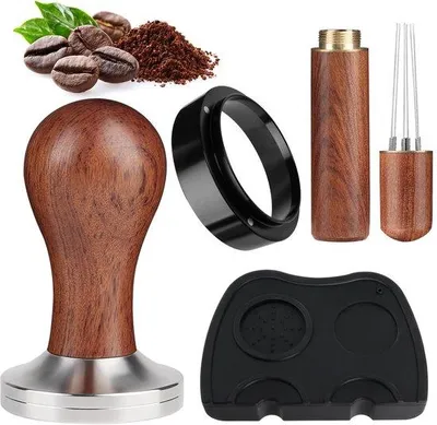 Produktbild von Koffietamper 58mm Espresso, Werkzeug mit 6 0,4mm dicken rohstahlernen Espresso, Doseinrichtung 58mm, Tampermat für Baristen und Kaffeeliebhaber