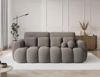 Zdjęcie produktu dla Rozkładana sofa COTONN – sofa z funkcją spania, pojemnikiem na pościel i poduszkami, 256 × 119 cm