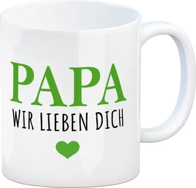 Produktbild von Papa wir lieben dich Kaffeebecher in grün mit Herz