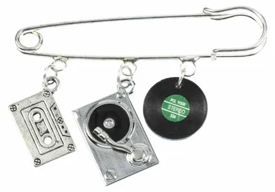 Produktbild von 3er Musik Brosche Sicherheitsnadel DJ Pin Plattenspieler Kassette Schallplatte