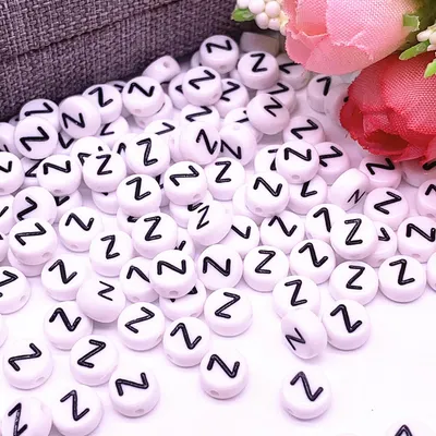 Produktbild von Buchstaben Perlen, 30 Stück, 4x7 mm, weiß mit schwarz, rund, Buchstabe Z