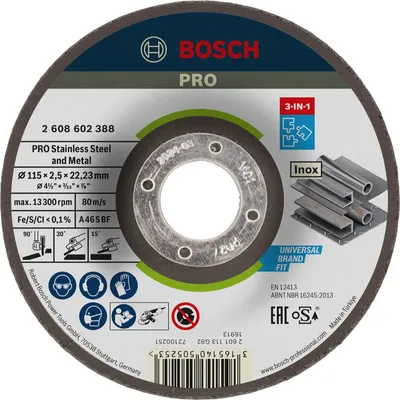 Obrázek produktu pro Bosch 2 608 602 388, Řezací disk, S prohlubní, Nerezová ocel, Bosch, 2,22 cm, 11,5 cm