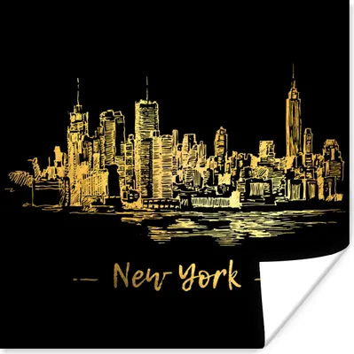 Produktbild von MuchoWow® Poster New York - Gold - Schwarz 30x30 cm - Wandposter - Printing