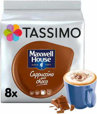 Produktbild von Tassimo Maxwell House Cappuccino Choco, Kaffee, Kaffeekapsel, T-Disc, Schokolade, 8 Portionen